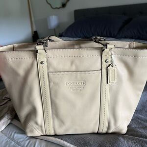 COACH Beige Leather East West Shoulder Bag tote